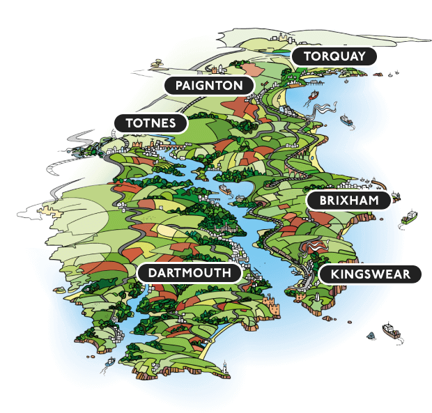 Map of South Devon coastline in South West England